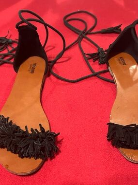 Sandals Mossimo Supply Co. Black Fringe Lace-Up Sandals 8